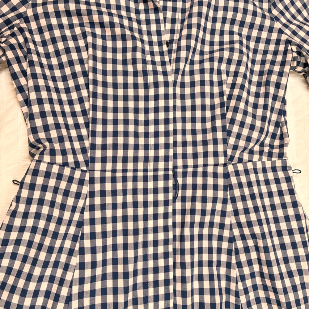 Calvin Klein Shirt Dress Midi Navy Gingham Tiered Short Sleeve Size 6 Picnic - Picture 5 of 12